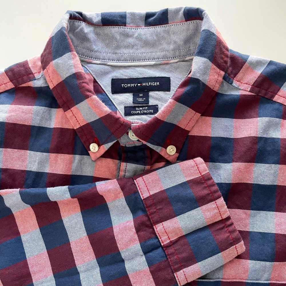 Tommy Hilfiger Men's Slim Fit Plaid‎ Button Down Shirt Size Medium